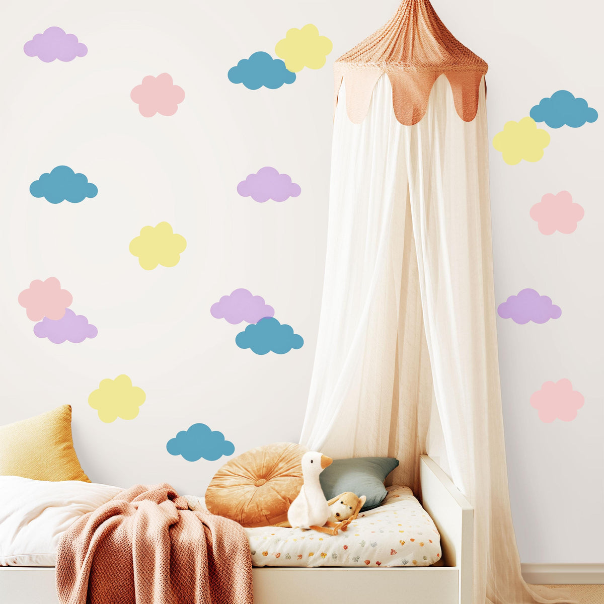 Cloud Wall Stickers, Colourful Cloud Nursery Decor, Pastel Cloud Wall Decals, Gender Neutral Kids Room Playroom Peel and Stick Art