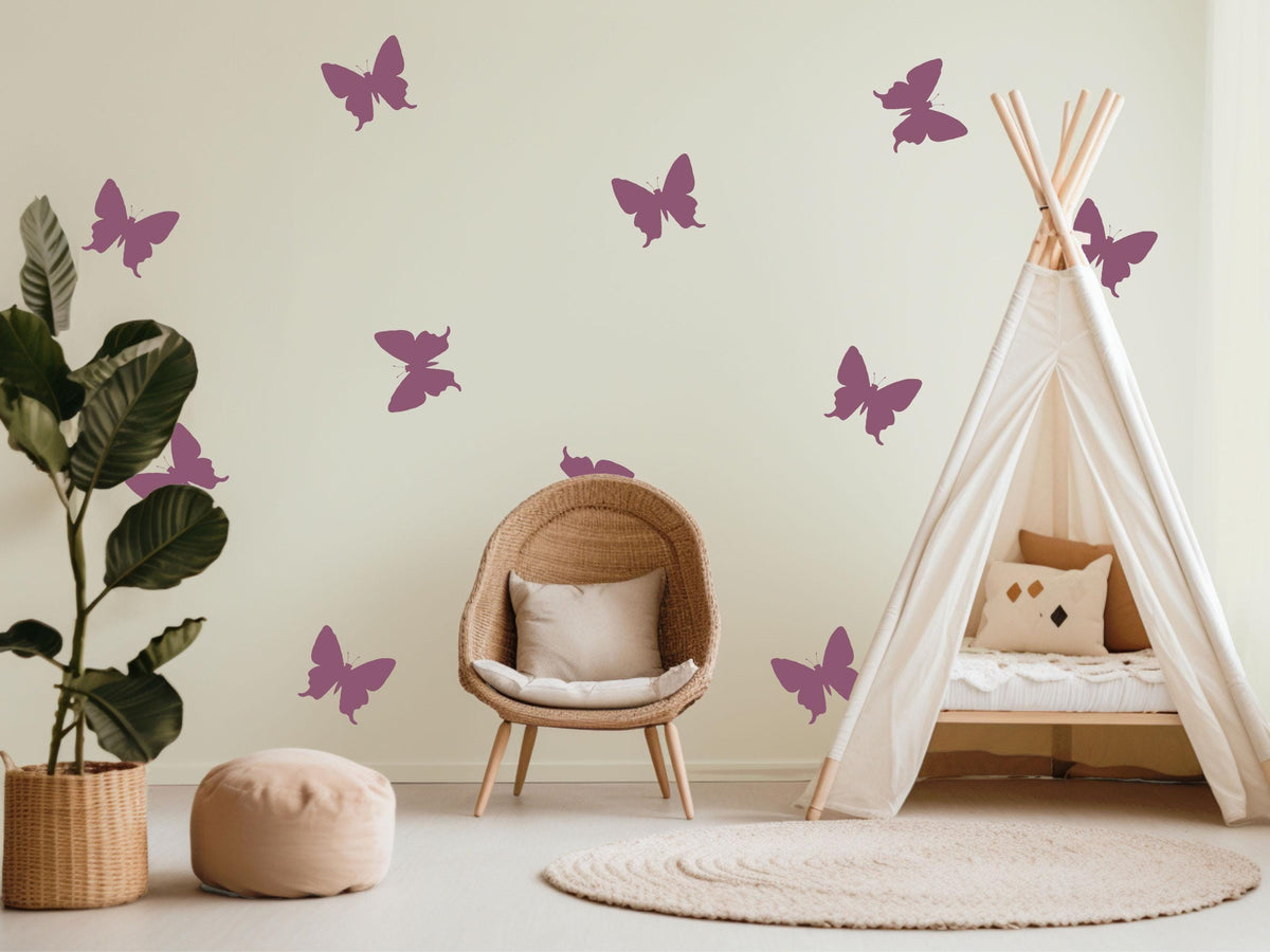 Butterfly Wall Stickers, Purple Butterfly Nursery Decor, Mauve Butterfly Wall Decals, Girls Kids Room Bedroom Baby Peel and Stick Art