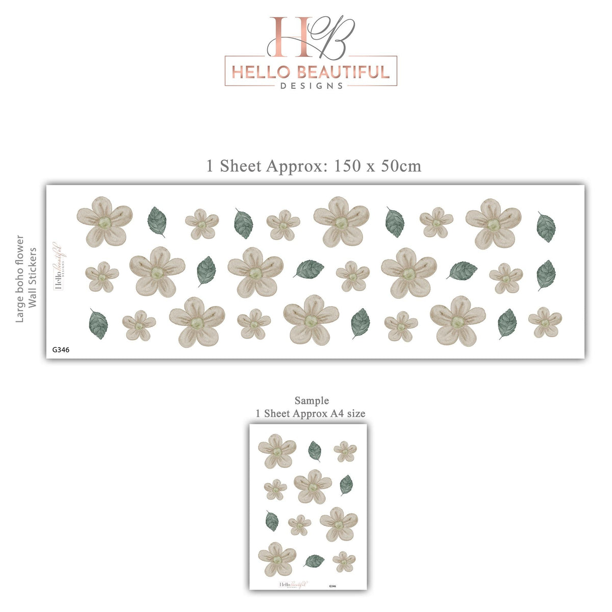 Flower Wall Stickers, Neutral Blossom Nursery Decor, Watercolour Leaf Floral Wall Decals, Gender Neutral Kids Room Peel and Stick Art