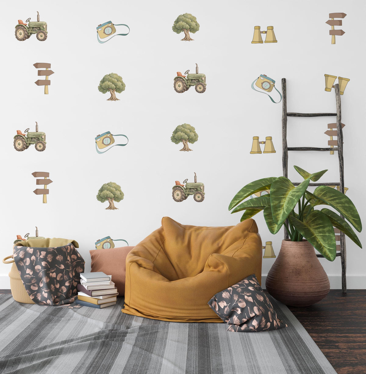 Explorer Wall Stickers, Adventure Nursery Decor, Tractor Camera Binoculars Wall Decals, Boys Room Decor, Peel and Stick