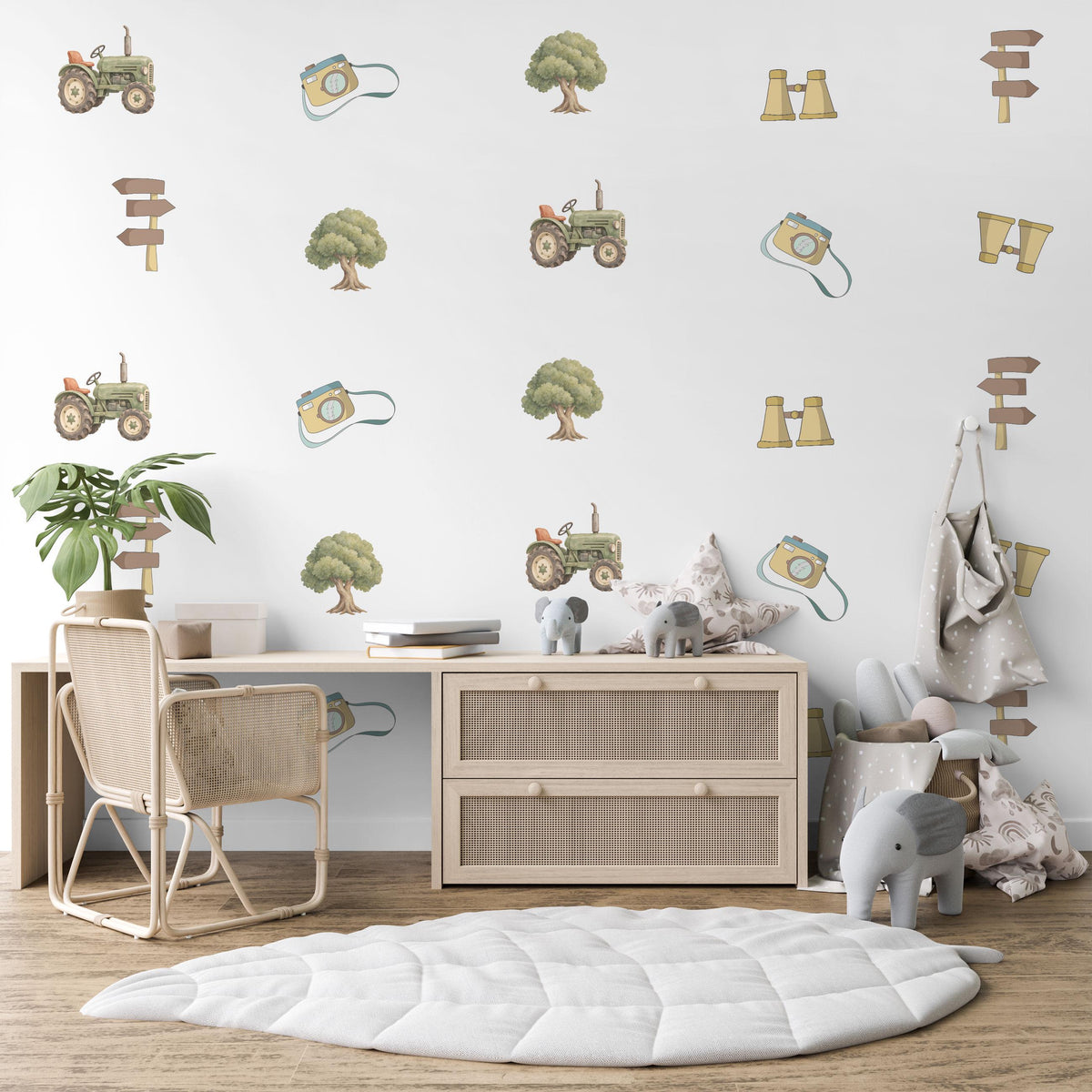 Explorer Wall Stickers, Adventure Nursery Decor, Tractor Camera Binoculars Wall Decals, Boys Room Decor, Peel and Stick