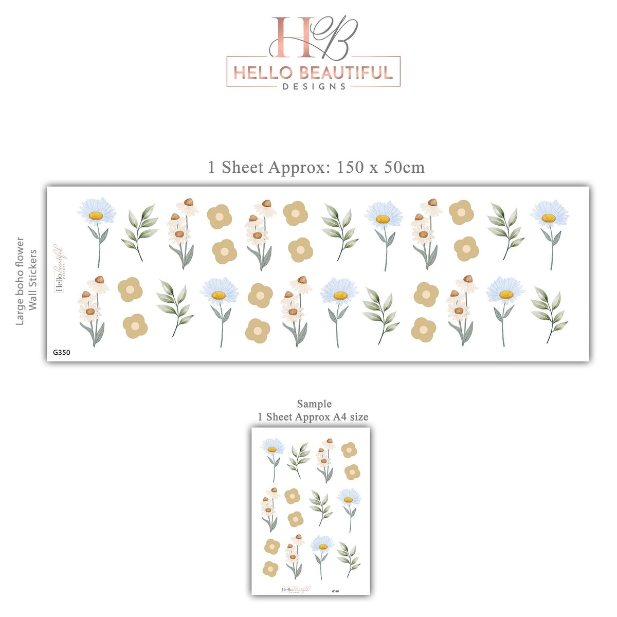 Wildflower Wall Stickers, Meadow Nursery Decor, Daisy and Leaf Wall Decals, Neutral Floral Kids Room, Peel and Stick Flowers