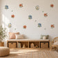 Floral Wall Stickers, Neutral Boho Flower Nursery Decor, Watercolour Wildflower Wall Decals, Kids Room Baby Peel and Stick Wall Art