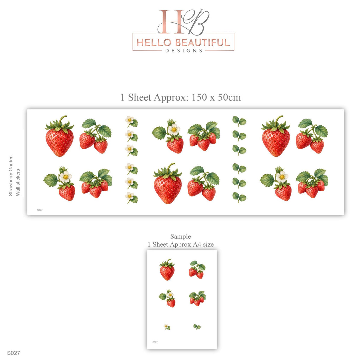Strawberry Wall Stickers, Strawberry Garden Nursery Decor, Fruit Wall Decals, Girls Kids Room Kitchen Baby Peel and Stick Wall Art