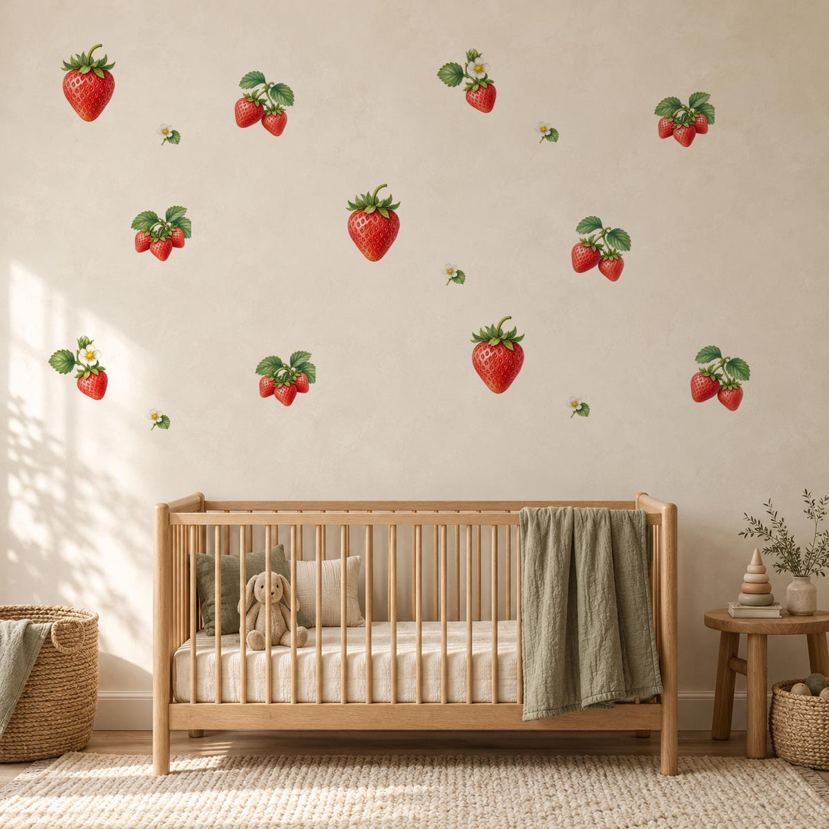 Strawberry Wall Stickers, Strawberry Garden Nursery Decor, Fruit Wall Decals, Girls Kids Room Kitchen Baby Peel and Stick Wall Art