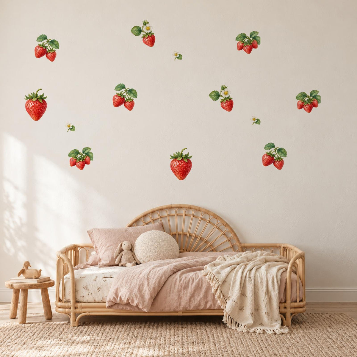 Strawberry Wall Stickers, Strawberry Garden Nursery Decor, Fruit Wall Decals, Girls Kids Room Kitchen Baby Peel and Stick Wall Art