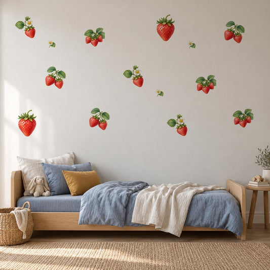 Strawberry Wall Stickers, Strawberry Garden Nursery Decor, Fruit Wall Decals, Girls Kids Room Kitchen Baby Peel and Stick Wall Art