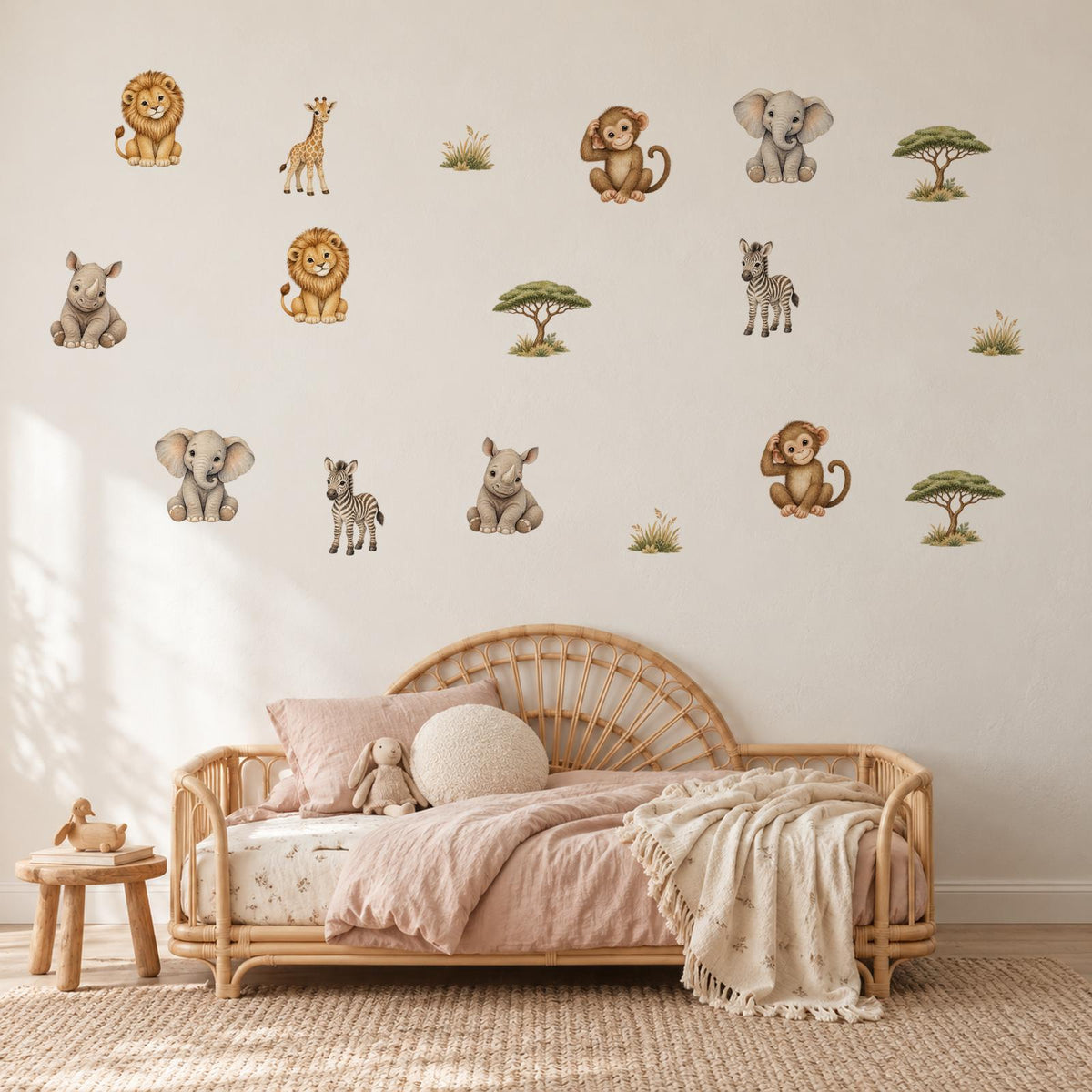 Safari Wall Stickers, Safari Animal Nursery Decor, Lion Elephant Giraffe Wall Decals, Kids Room Gender Neutral Baby Peel and Stick Art