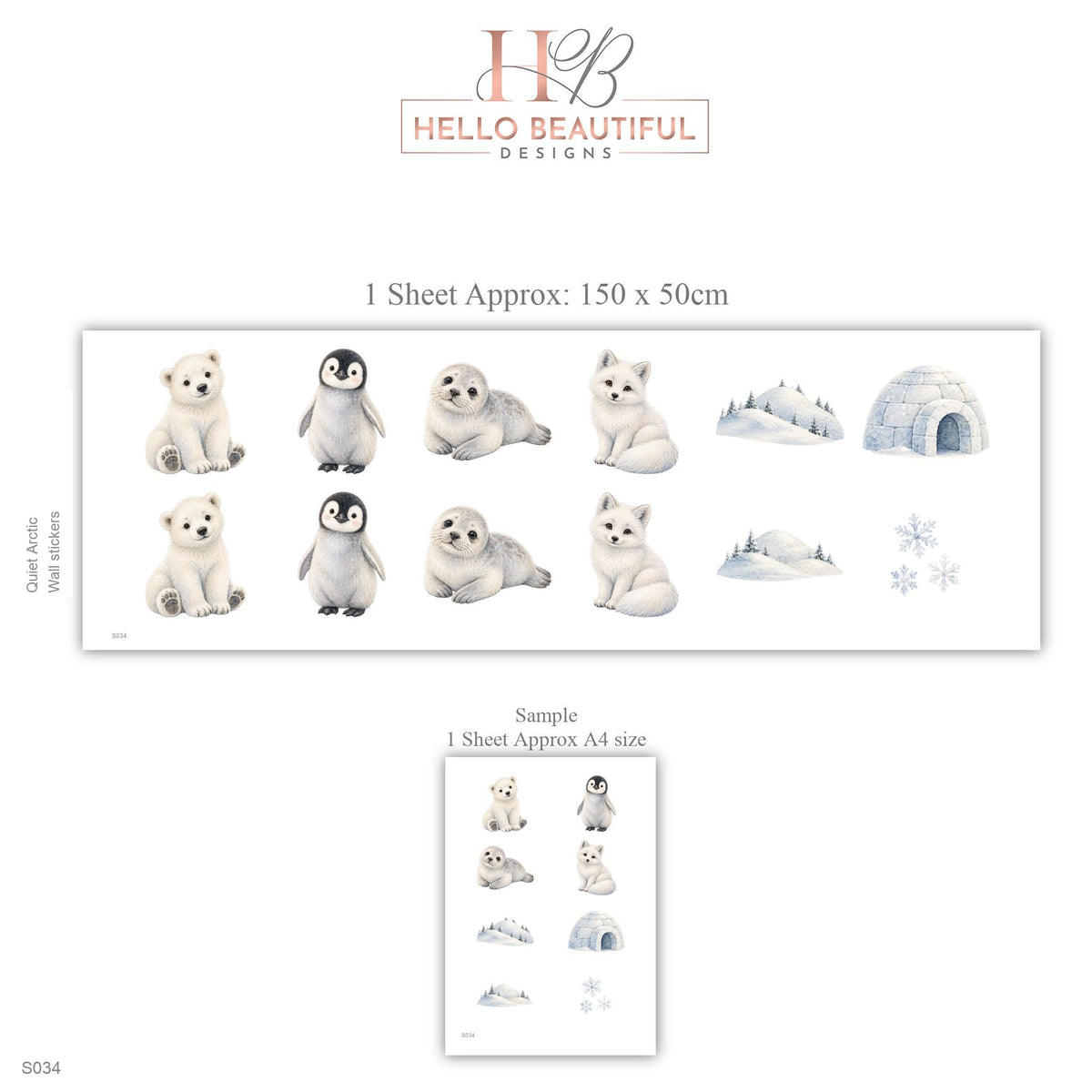 Arctic Wall Stickers, Polar Animal Nursery Decor, Polar Bear Penguin Wall Decals, Kids Room Gender Neutral Baby Peel and Stick Art