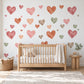 Heart Wall Stickers, Boho Watercolour Heart Nursery Decor, Earthy Heart Wall Decals, Kids Room Neutral Baby Peel and Stick Wall Art