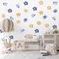 Retro Flower Wall Stickers, Groovy Daisy Nursery Decor, Blue Orange Floral Wall Decals, Kids Room Neutral Peel and Stick Wall Art