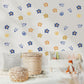 Retro Flower Wall Stickers, Groovy Daisy Nursery Decor, Blue Orange Floral Wall Decals, Kids Room Neutral Peel and Stick Wall Art