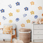Retro Flower Wall Stickers, Groovy Daisy Nursery Decor, Blue Orange Floral Wall Decals, Kids Room Neutral Peel and Stick Wall Art