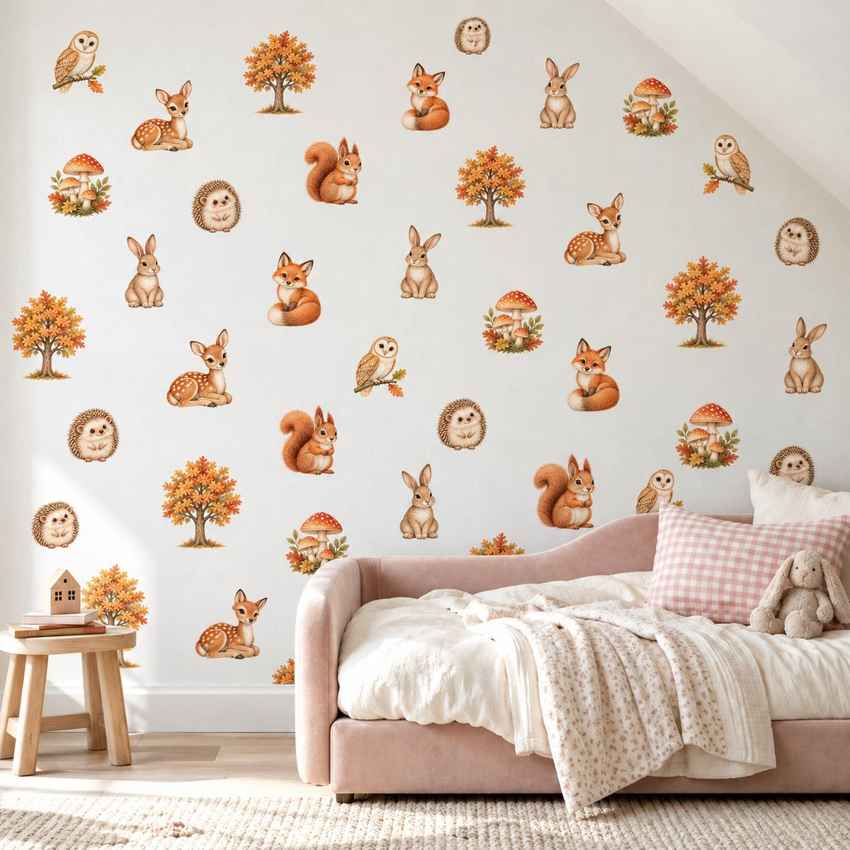 Woodland Wall Stickers, Woodland Animal Nursery Decor, Fox Deer Hedgehog Wall Decals, Kids Room Gender Neutral Baby Peel and Stick Art