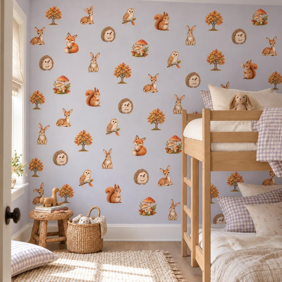 Woodland Wall Stickers, Woodland Animal Nursery Decor, Fox Deer Hedgehog Wall Decals, Kids Room Gender Neutral Baby Peel and Stick Art