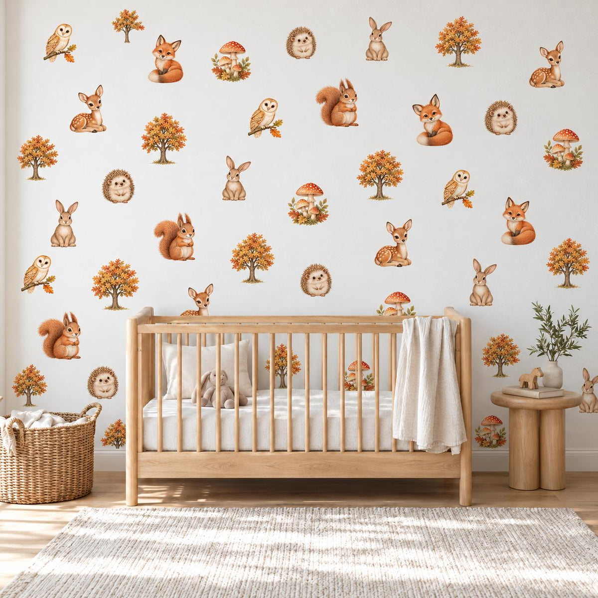 Woodland Wall Stickers, Woodland Animal Nursery Decor, Fox Deer Hedgehog Wall Decals, Kids Room Gender Neutral Baby Peel and Stick Art