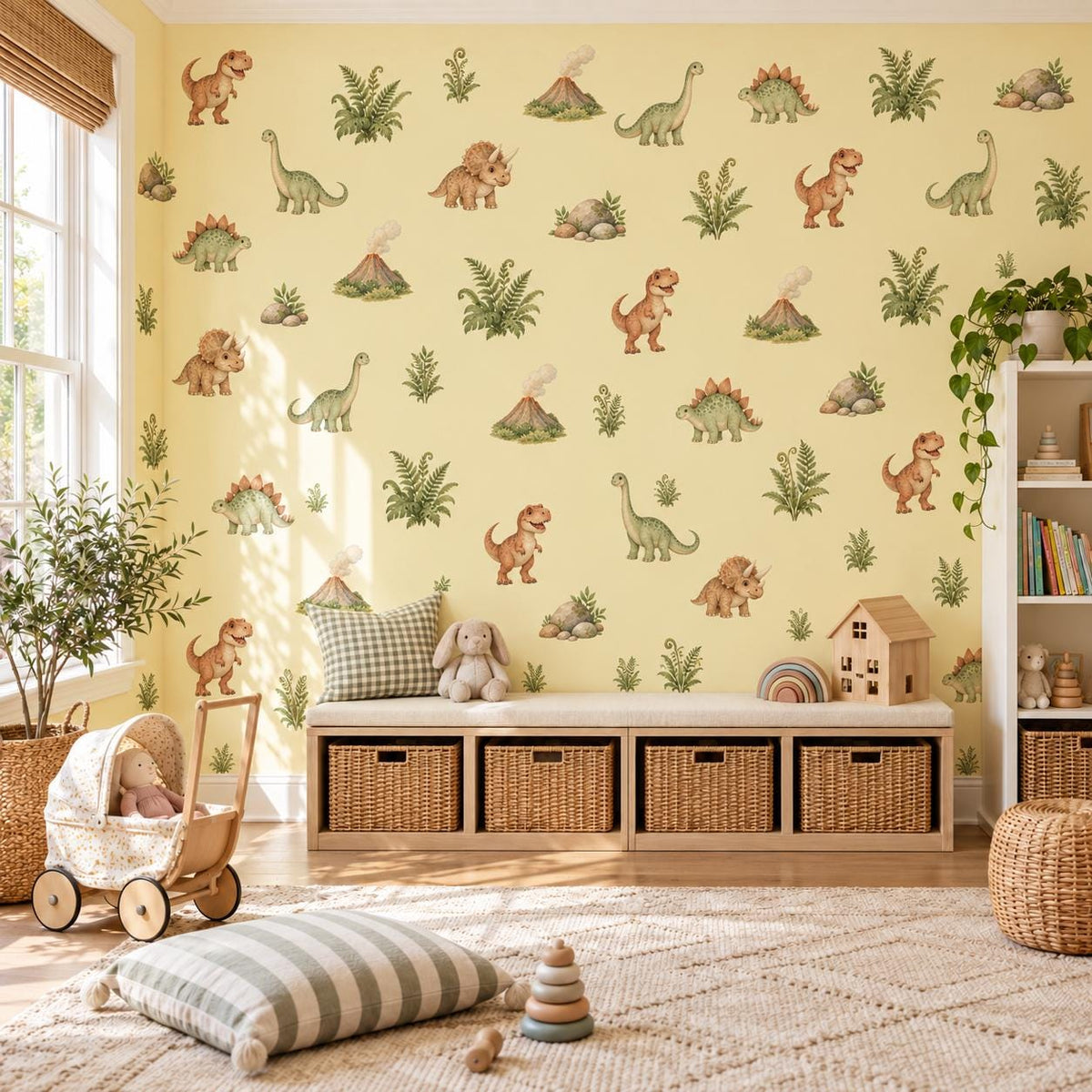 Dinosaur Wall Stickers, Dinosaur Nursery Decor, T Rex Triceratops Wall Decals, Boys Kids Room Gender Neutral Peel and Stick Wall Art