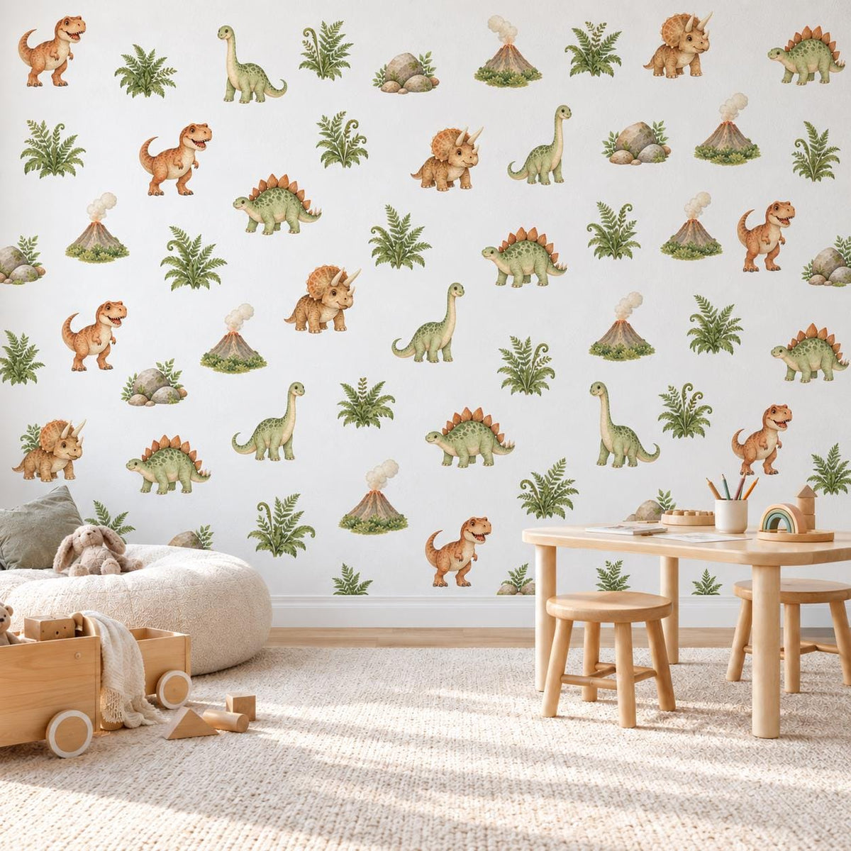 Dinosaur Wall Stickers, Dinosaur Nursery Decor, T Rex Triceratops Wall Decals, Boys Kids Room Gender Neutral Peel and Stick Wall Art