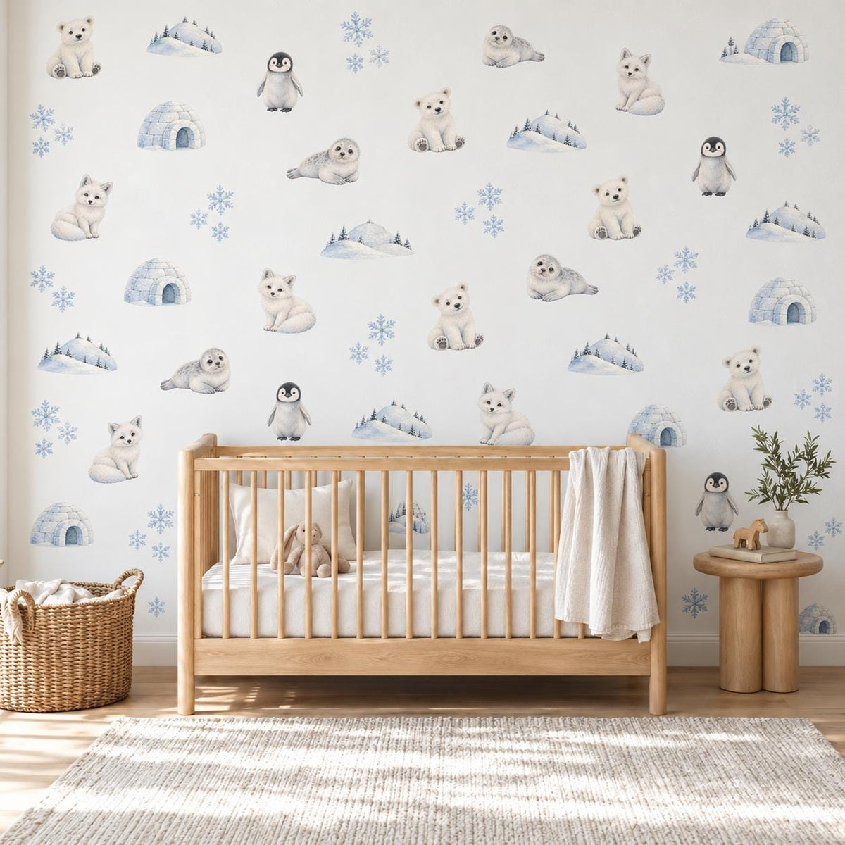 Arctic Wall Stickers, Polar Animal Nursery Decor, Polar Bear Penguin Wall Decals, Kids Room Gender Neutral Baby Peel and Stick Art