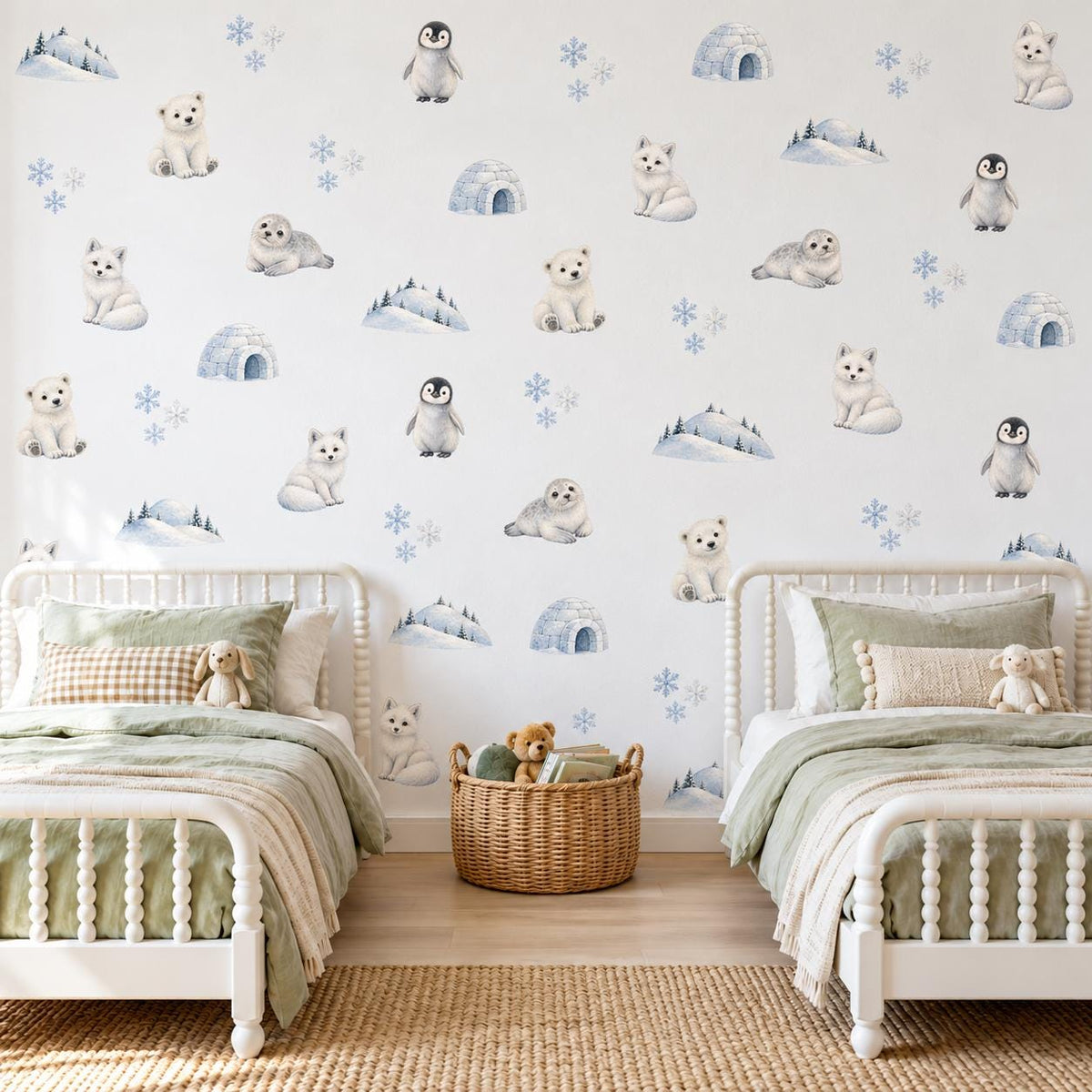 Arctic Wall Stickers, Polar Animal Nursery Decor, Polar Bear Penguin Wall Decals, Kids Room Gender Neutral Baby Peel and Stick Art