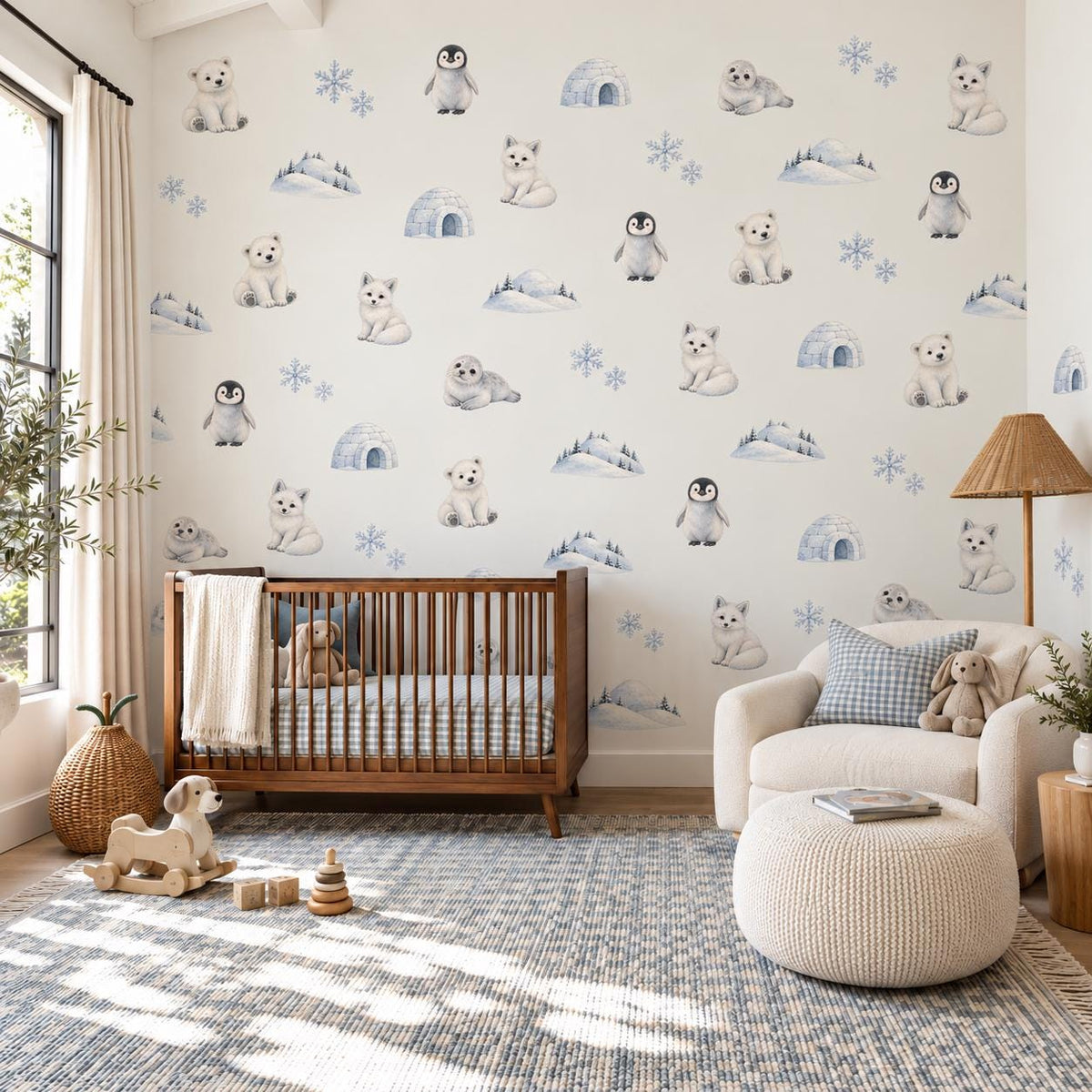 Arctic Wall Stickers, Polar Animal Nursery Decor, Polar Bear Penguin Wall Decals, Kids Room Gender Neutral Baby Peel and Stick Art