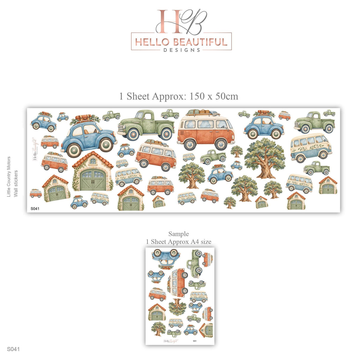 Car Wall Stickers, Vintage Vehicle Nursery Decor, Camper Van Truck Wall Decals, Boys Kids Room Neutral Peel and Stick Wall Art