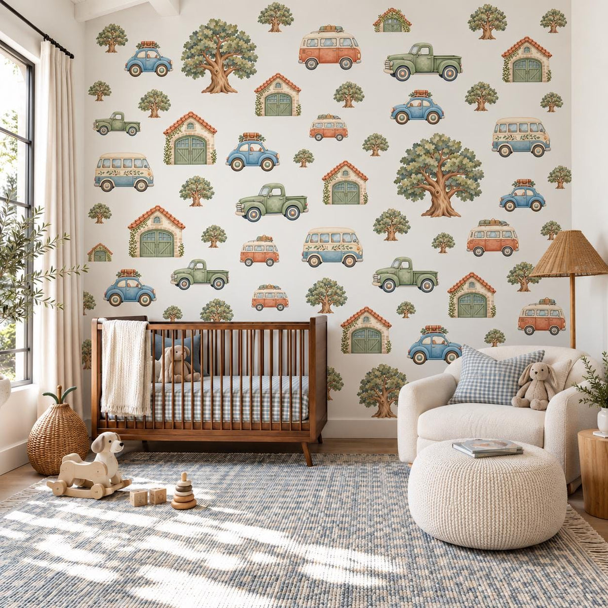 Car Wall Stickers, Vintage Vehicle Nursery Decor, Camper Van Truck Wall Decals, Boys Kids Room Neutral Peel and Stick Wall Art