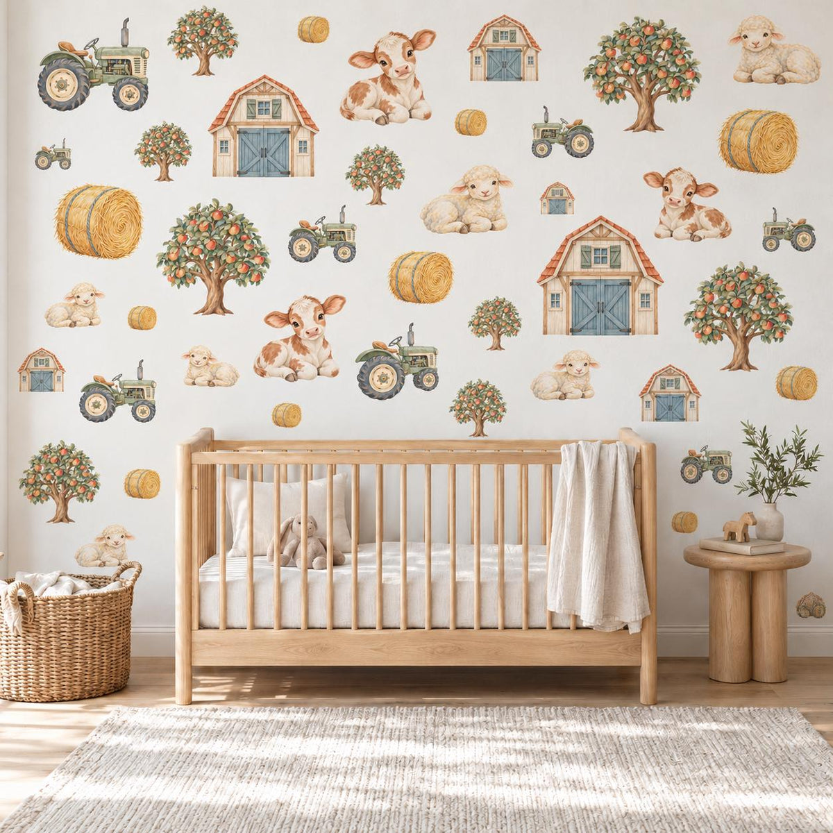 Farm Wall Stickers, Tractor Farm Nursery Decor, Cow Lamb Barn Wall Decals, Kids Room Gender Neutral Baby Peel and Stick Wall Art