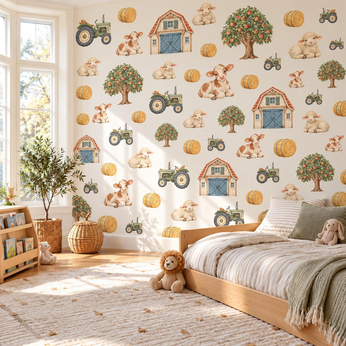 Farm Wall Stickers, Tractor Farm Nursery Decor, Cow Lamb Barn Wall Decals, Kids Room Gender Neutral Baby Peel and Stick Wall Art