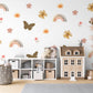 Boho Flower Wall Stickers, Butterfly Rainbow Nursery Decor, Boho Floral Wall Decals, Girls Kids Room Playroom Peel and Stick Wall Art