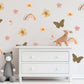 Boho Flower Wall Stickers, Butterfly Rainbow Nursery Decor, Boho Floral Wall Decals, Girls Kids Room Playroom Peel and Stick Wall Art