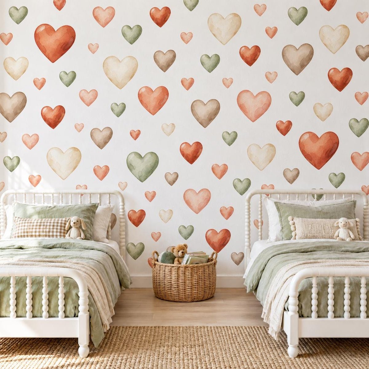 Heart Wall Stickers, Terracotta Heart Nursery Decor, Boho Earthy Heart Wall Decals, Kids Room Gender Neutral Baby Peel and Stick Art