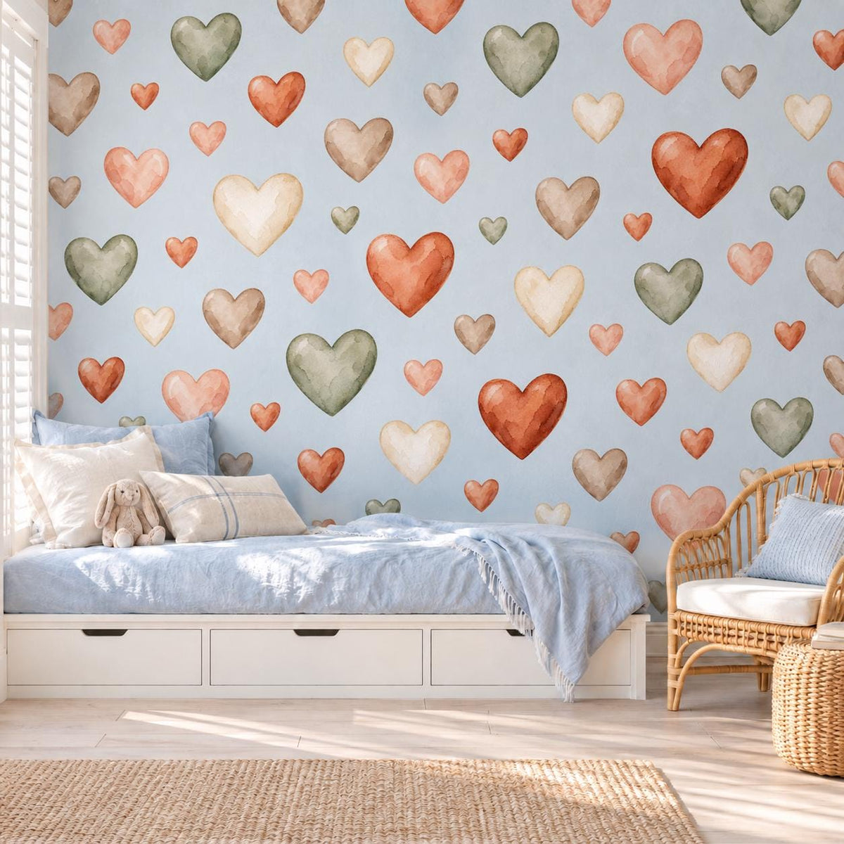 Heart Wall Stickers, Terracotta Heart Nursery Decor, Boho Earthy Heart Wall Decals, Kids Room Gender Neutral Baby Peel and Stick Art
