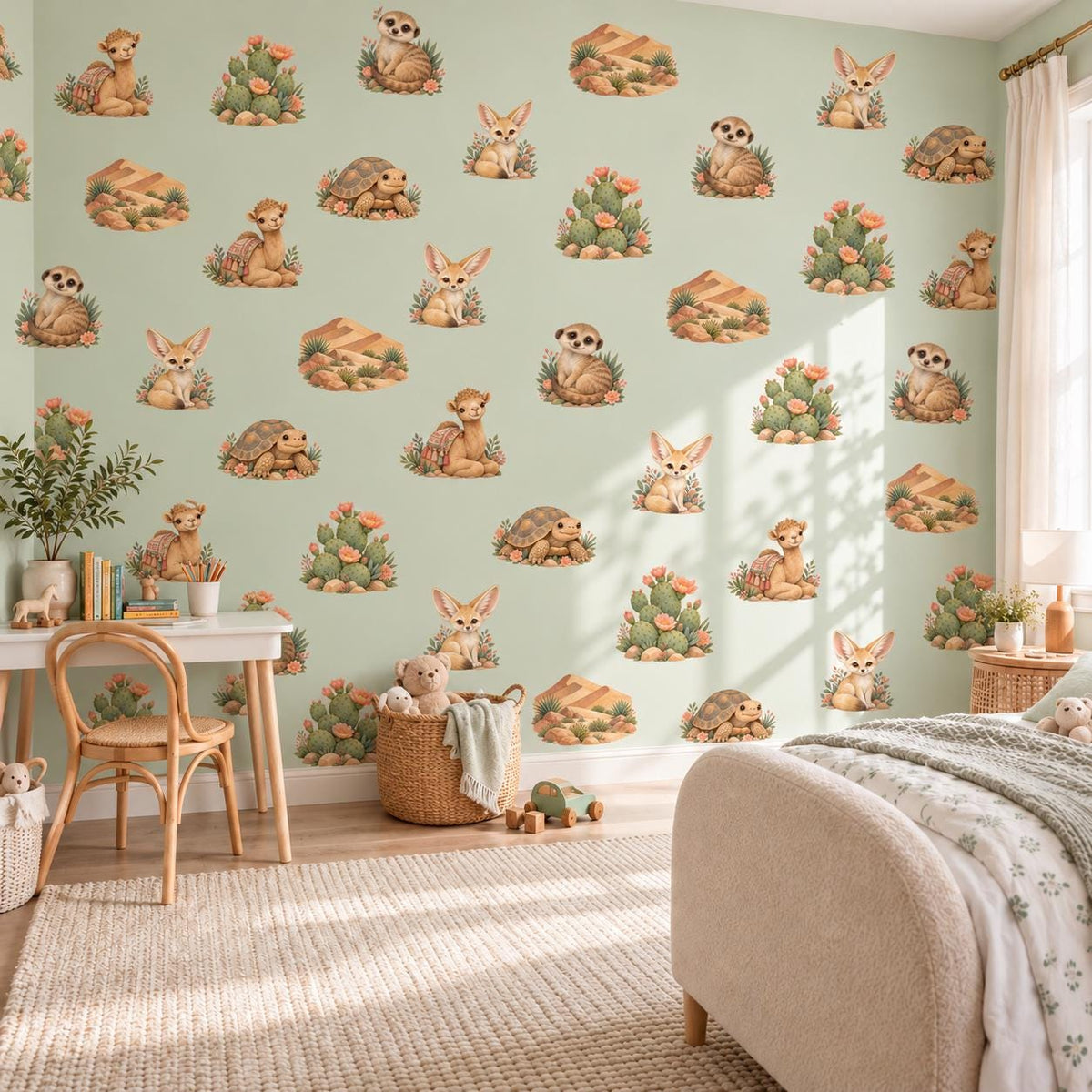 Desert Wall Stickers, Desert Animal Nursery Decor, Camel Meerkat Cactus Wall Decals, Kids Room Gender Neutral Baby Peel and Stick Art