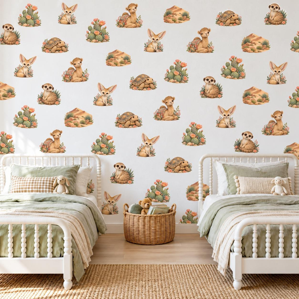 Desert Wall Stickers, Desert Animal Nursery Decor, Camel Meerkat Cactus Wall Decals, Kids Room Gender Neutral Baby Peel and Stick Art