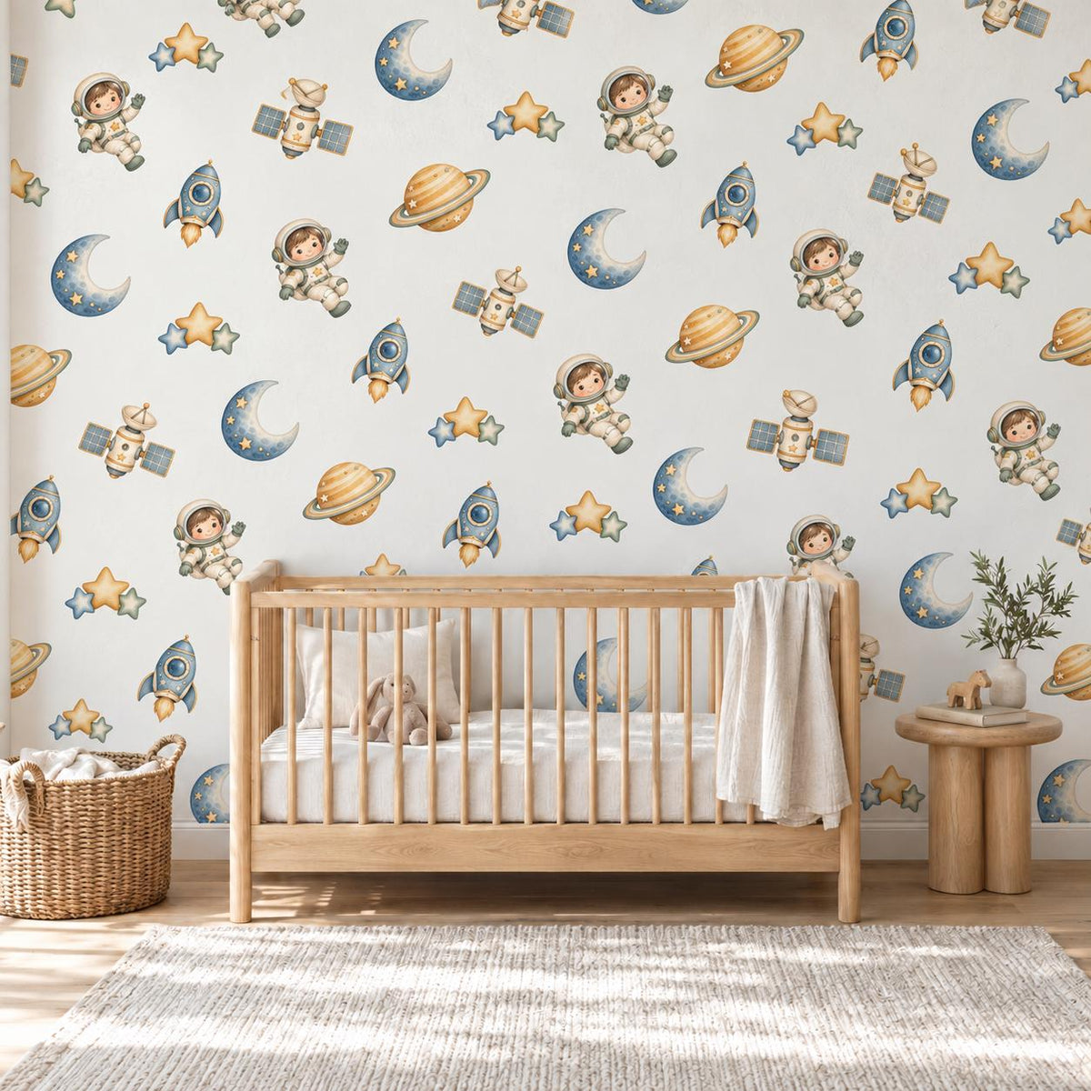 Space Wall Stickers, Astronaut Rocket Nursery Decor, Planet Moon Star Wall Decals, Boys Kids Room Gender Neutral Peel and Stick Art