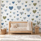 Blue Heart Wall Stickers, Gingham Boys Nursery Decor, Patterned Heart Wall Decals, Kids Room Navy Green Country Peel and Stick Art
