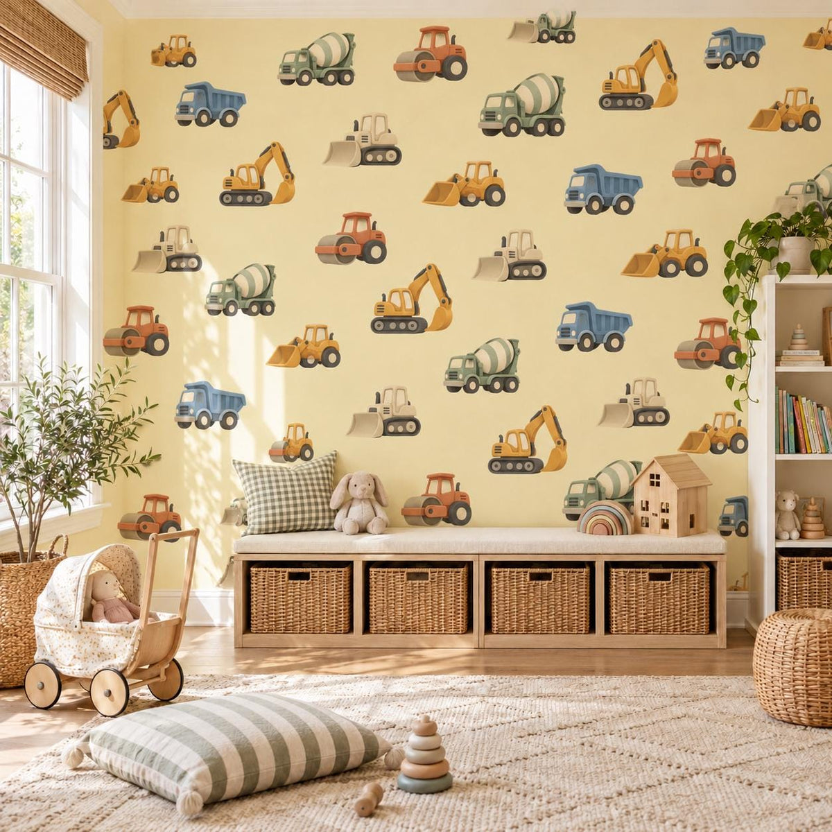 Construction Wall Stickers, Digger Truck Boys Nursery Decor, Excavator Tractor Wall Decals, Kids Room Peel and Stick Wall Art