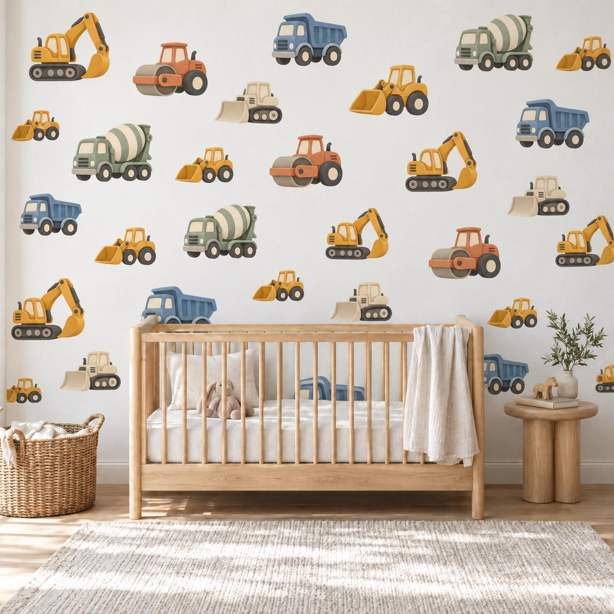 Construction Wall Stickers, Digger Truck Boys Nursery Decor, Excavator Tractor Wall Decals, Kids Room Peel and Stick Wall Art