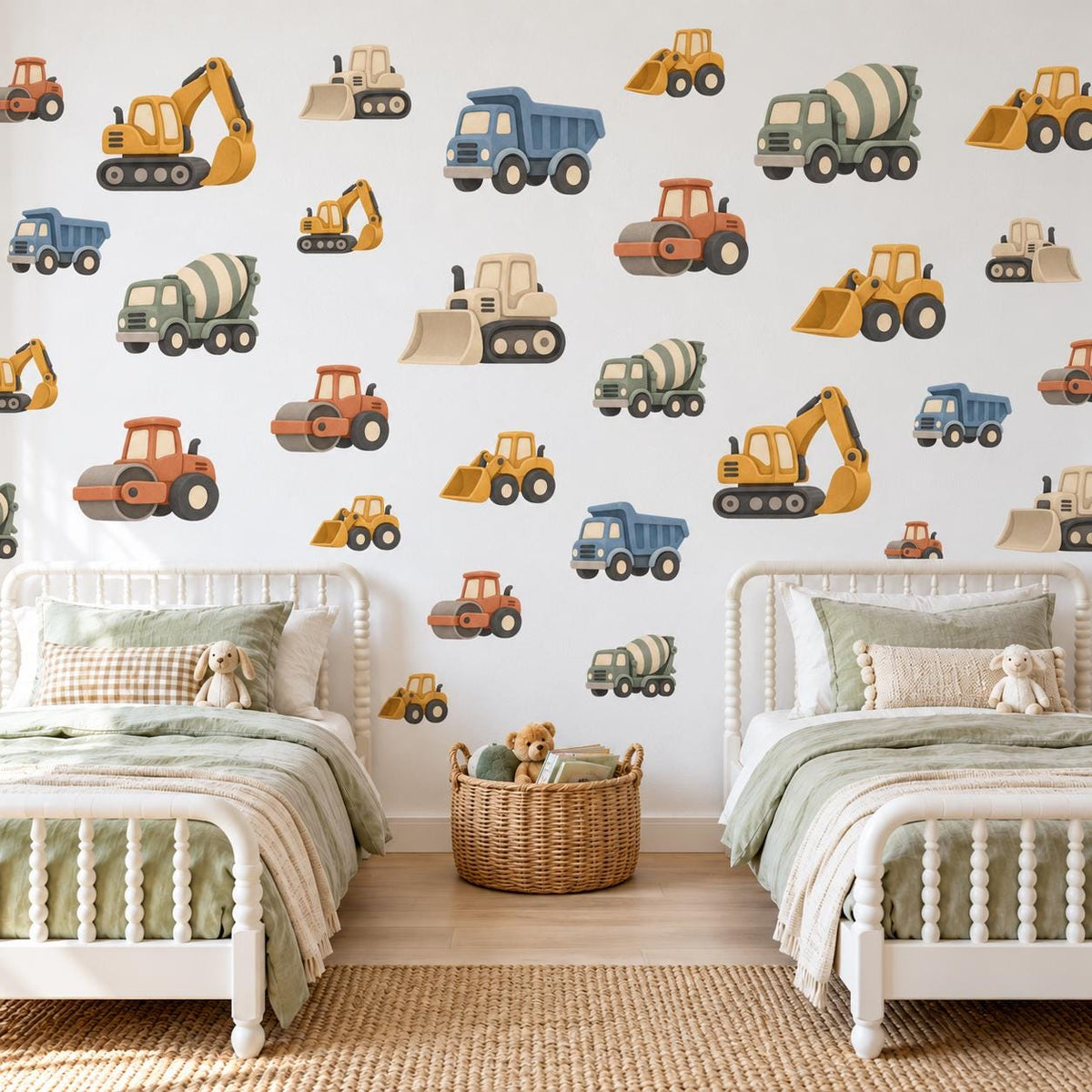 Construction Wall Stickers, Digger Truck Boys Nursery Decor, Excavator Tractor Wall Decals, Kids Room Peel and Stick Wall Art
