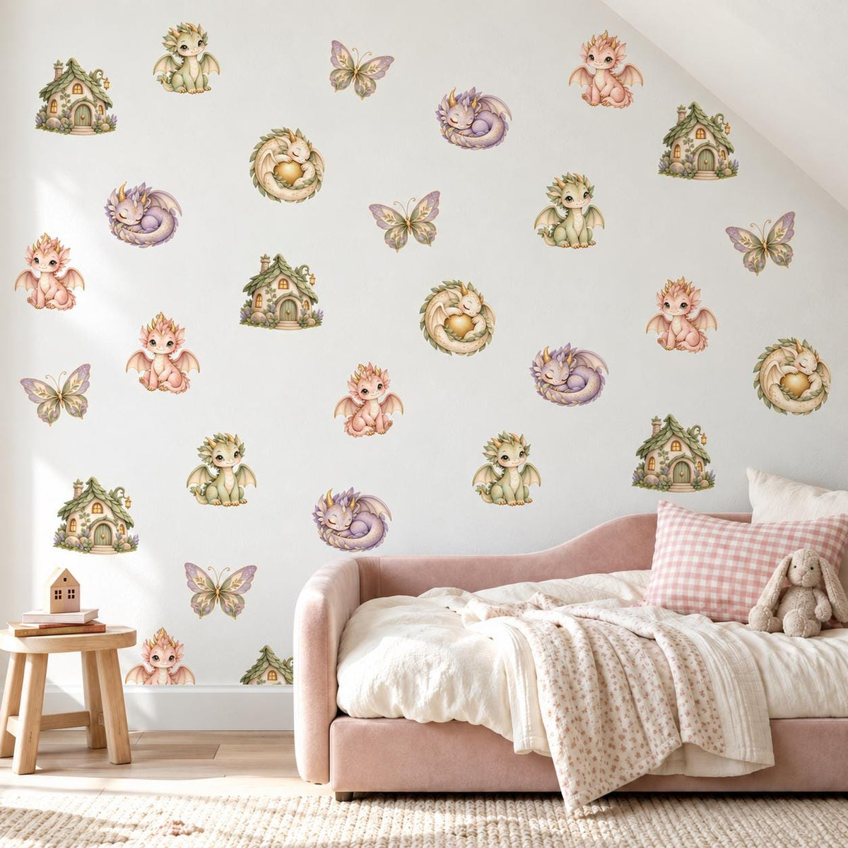 Dragon Wall Stickers, Baby Dragon Nursery Decor, Magical Fantasy Butterfly Wall Decals, Kids Room Gender Neutral Peel and Stick Art
