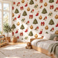 Traditional Christmas Wall Stickers, Nordic Festive Decor, Robin Stocking Snowman Tree Wall Decals, Home Kids Room Peel and Stick Art