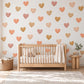 Boho Heart Wall Stickers, Terracotta Peach Nursery Decor, Patchwork Heart Wall Decals, Girls Kids Room Earthy Peel and Stick Art