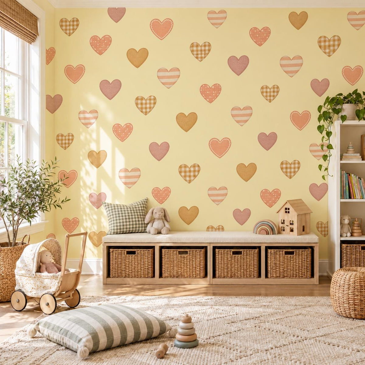 Boho Heart Wall Stickers, Terracotta Peach Nursery Decor, Patchwork Heart Wall Decals, Girls Kids Room Earthy Peel and Stick Art