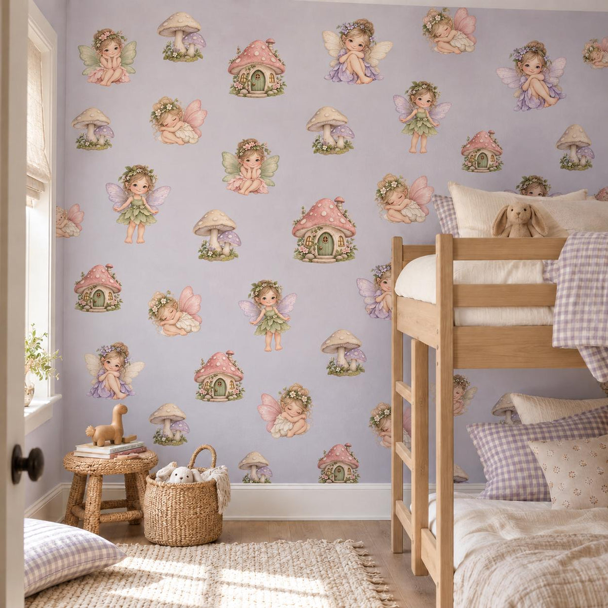 Fairy Wall Stickers, Pixie Toadstool Nursery Decor, Flower Fairy Mushroom House Wall Decals, Girls Kids Room Peel and Stick Art