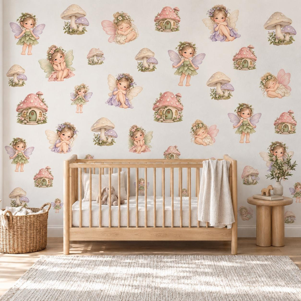 Fairy Wall Stickers, Pixie Toadstool Nursery Decor, Flower Fairy Mushroom House Wall Decals, Girls Kids Room Peel and Stick Art