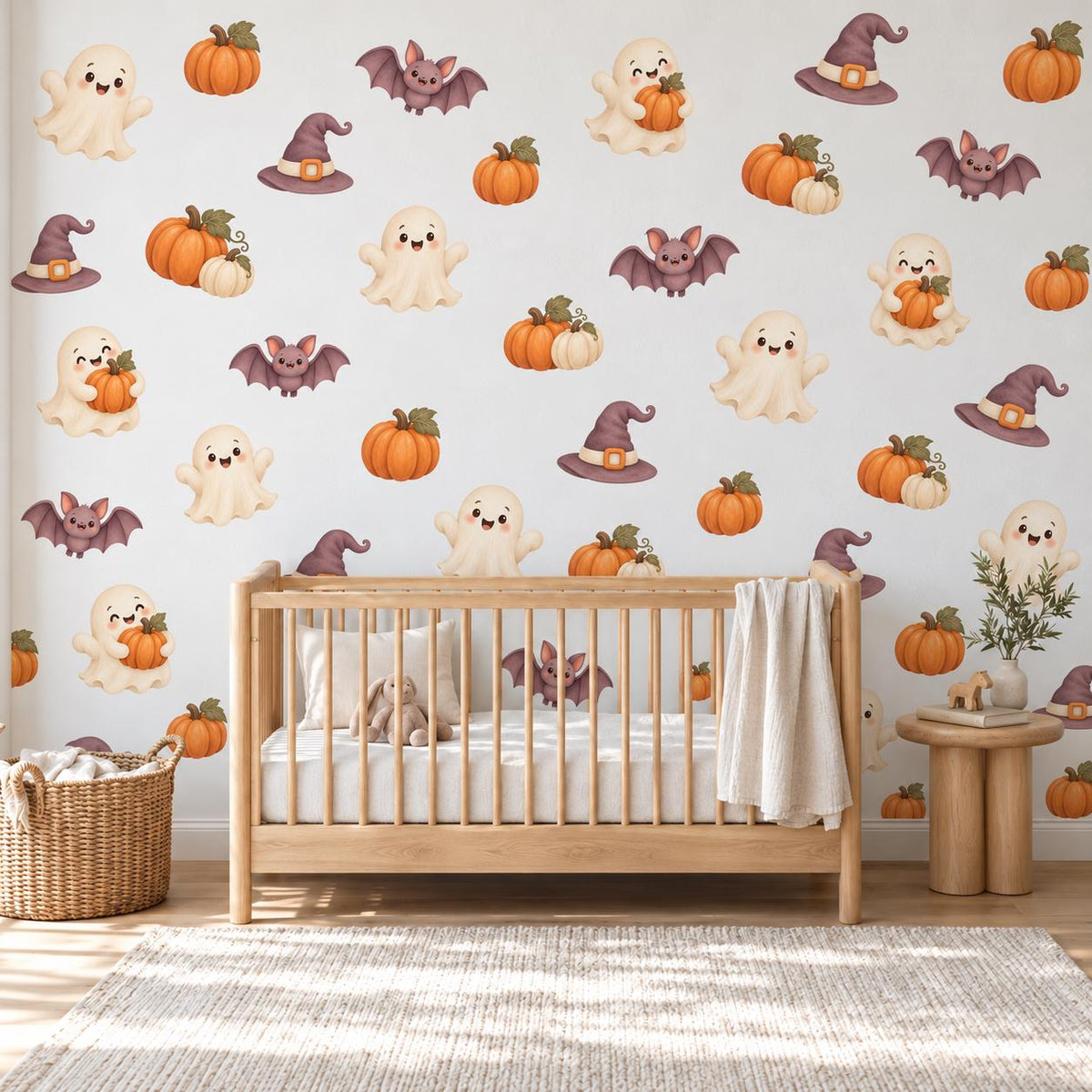Halloween Wall Stickers, Cute Ghost Pumpkin Nursery Decor, Bat Witch Hat Wall Decals, Kids Room Peel and Stick Wall Art