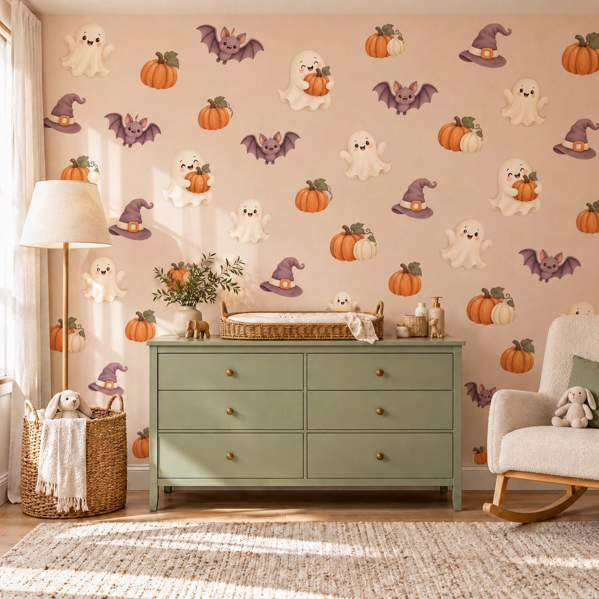 Halloween Wall Stickers, Cute Ghost Pumpkin Nursery Decor, Bat Witch Hat Wall Decals, Kids Room Peel and Stick Wall Art
