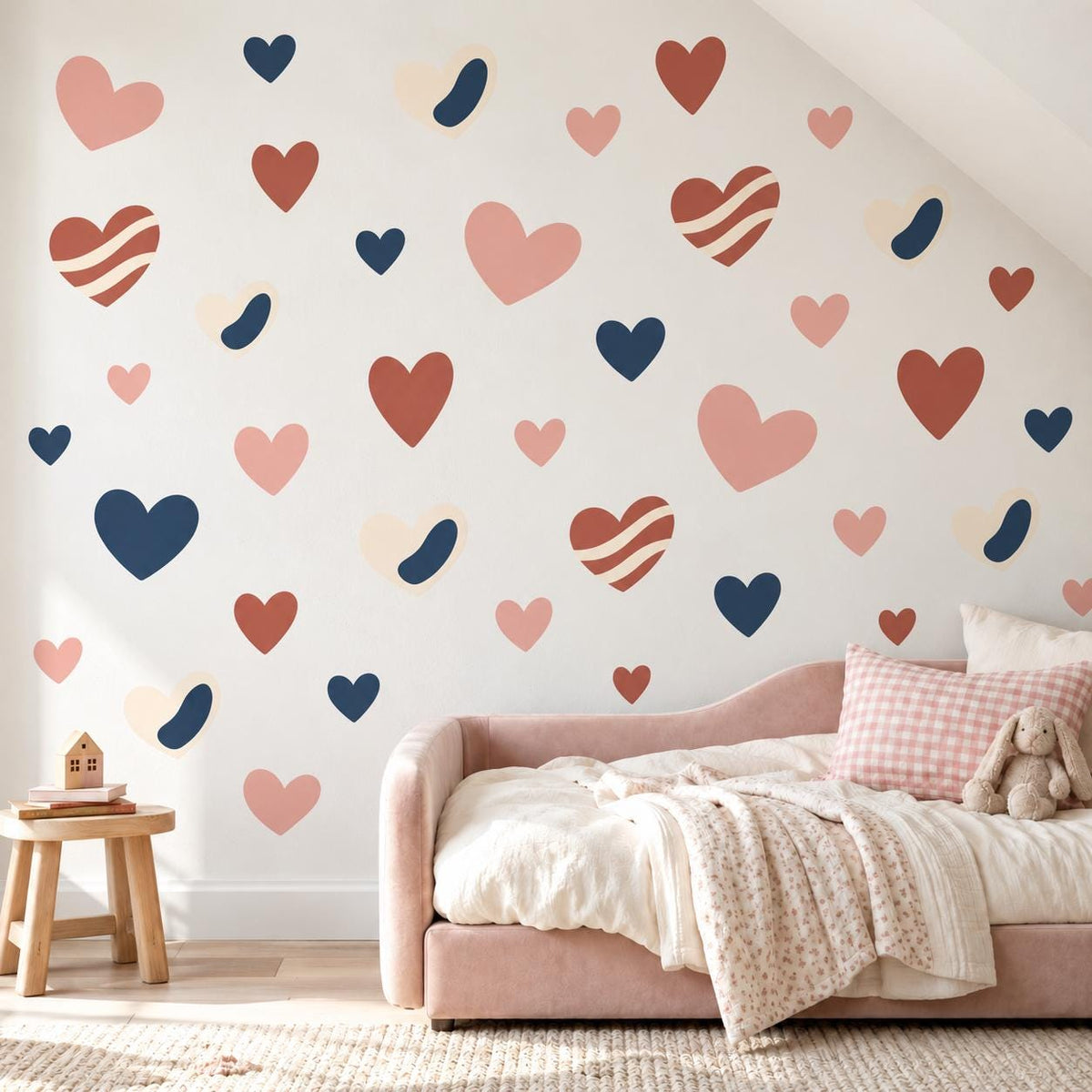 Heart Wall Stickers, Navy Terracotta Nursery Decor, Boho Heart Wall Decals, Girls Kids Room Pink Blue Peel and Stick Wall Art