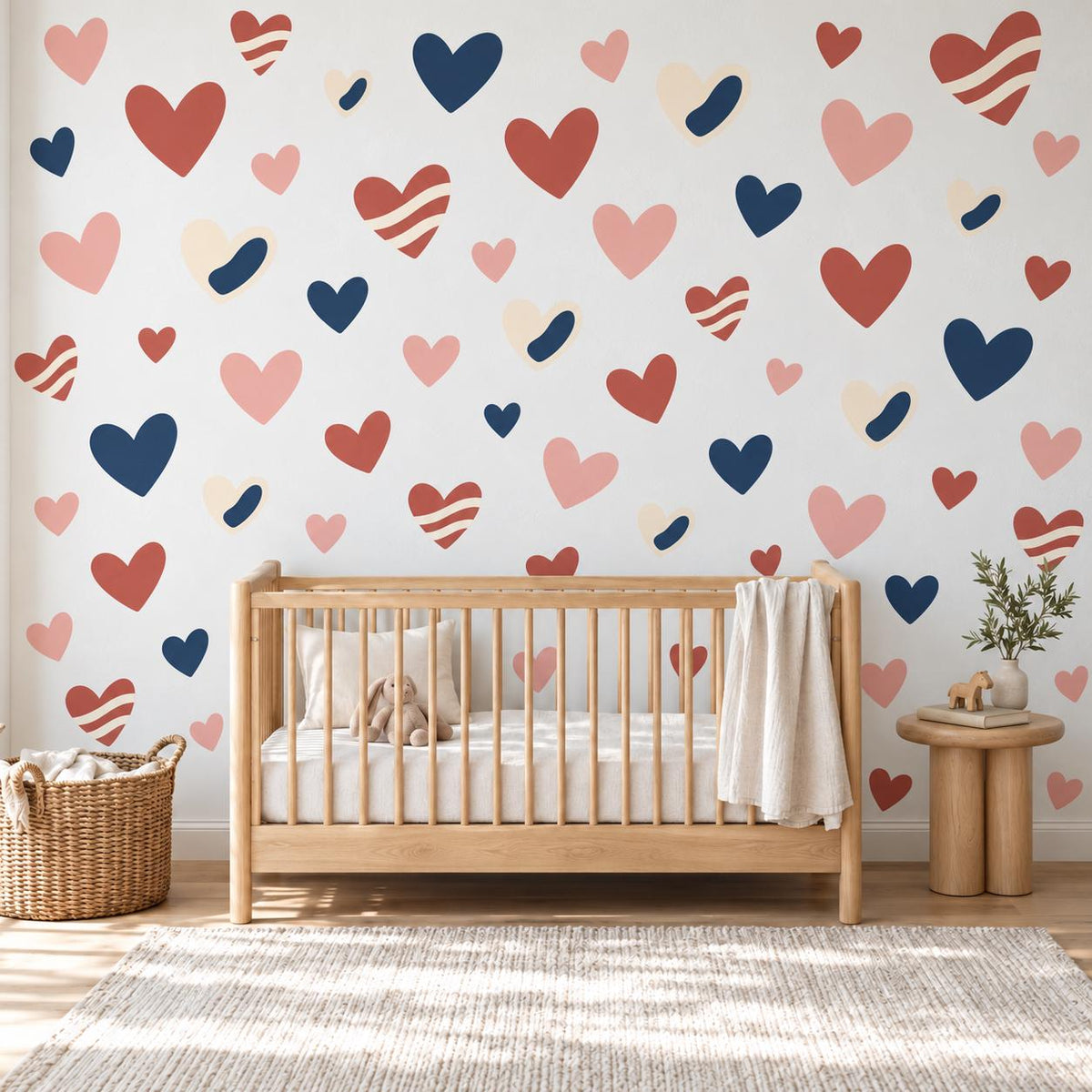 Heart Wall Stickers, Navy Terracotta Nursery Decor, Boho Heart Wall Decals, Girls Kids Room Pink Blue Peel and Stick Wall Art